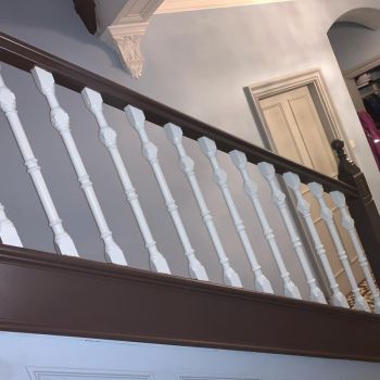 3. After - Transform the main staircase in farrow and ball mahogany and Farrow and Ball Borrowed light