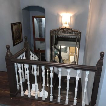 4. After - Transform the main staircase in farrow and ball mahogany and Farrow and Ball Borrowed light
