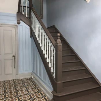 5. After - Transform the main staircase in farrow and ball mahogany and Farrow and Ball Borrowed light